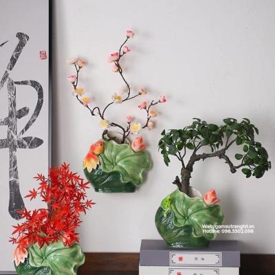 BÌNH HOA SỨ NỔI HOA SEN CÁ THỦ CÔNG